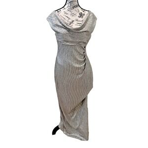 Connected Apparel Women's Gold Lame Sleeveless Long Dress Cowl Neck Size 10 NEW